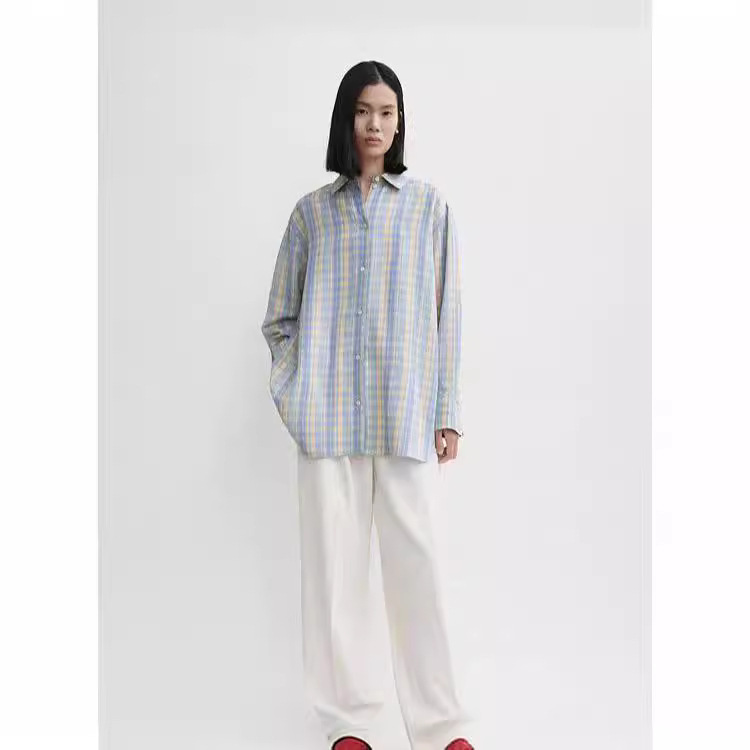 TOT24 Early Autumn New Faded Effect Madras Checker Print Casual Loose Shirt TOT24 Early Autumn New Faded Effect Madras Checker Print Casual Loose Shirt