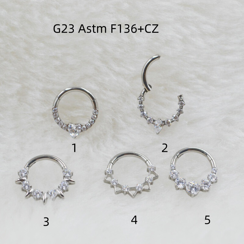 G23 Titanium Alloy F136 Zircon Septum Nose Ring Closed Ring Earrings Cochlear Nail Piercing Jewelry New Product