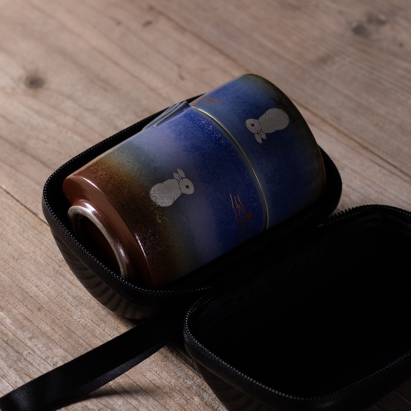 Juego de té viaje traje una olla cuatro tazas portátil Kung Fu taza al aire libre simple estilo japonés tetera retro casa