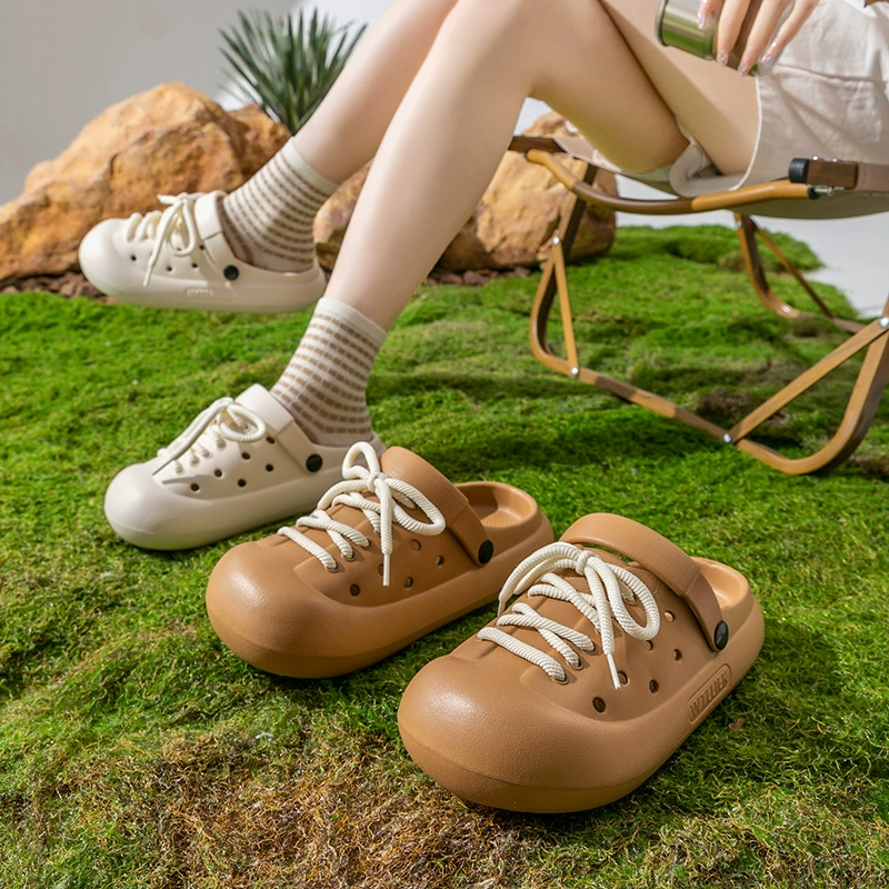 Обувь-слепоны в стиле Crocs для студентов, летние нескользящие пляжные мюли с шнурками, Коллекция 2024 года, корейский стиль, закрытый носок, подходит для улицы