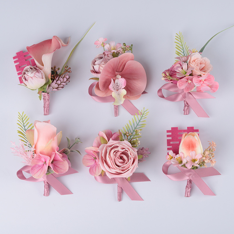 Pink Wedding Corsage, Wedding Bride and Bridesmaid Wrist Flower, Peach Pink Girly Artificial Flower for Business Guests