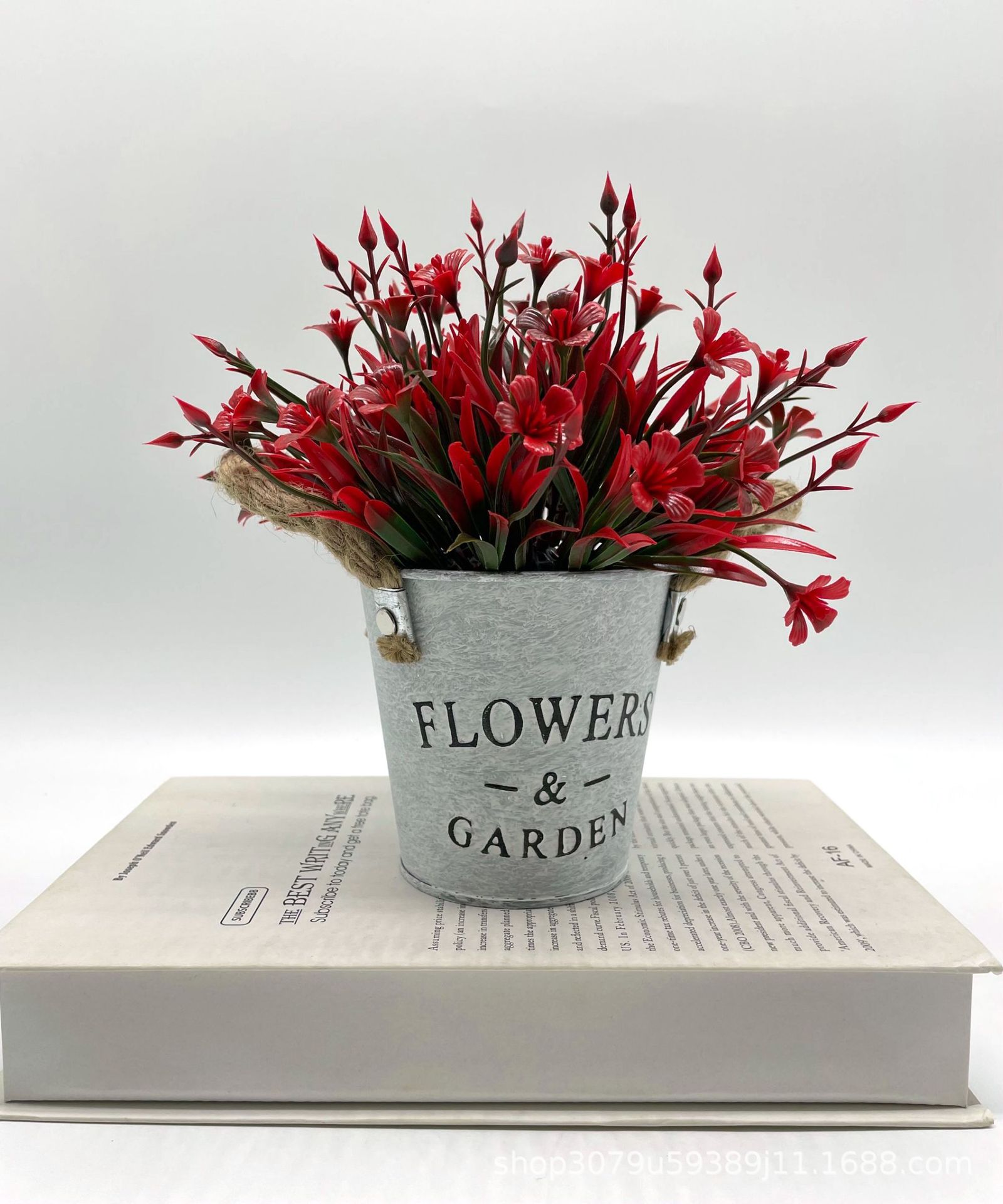 Simulación de plantas verdes, retro creativo, barril de hierro forjado nórdico, planta falsa, planta en maceta, decoración de oficina, bonsai decorativo de plástico