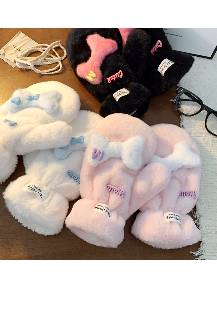 Stile coreano carino caldo peluche ispessito inverno sci ciclismo antivento antifreddo cartone animato collo appeso a cinque dita_voghion.com