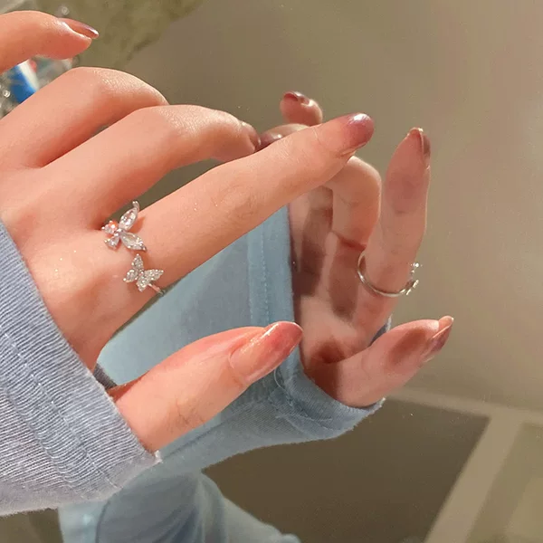 Opening Butterfly Ring Jewelry Explosive Light Luxury Double Zircon Butterfly Ring Pure Silver Ring Children's Niche High-end Sense