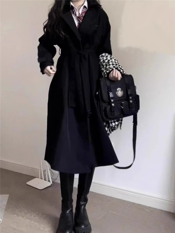 黑色风衣外套女中长款2025春秋季新款韩系高级感小个子英伦风大衣|undefined