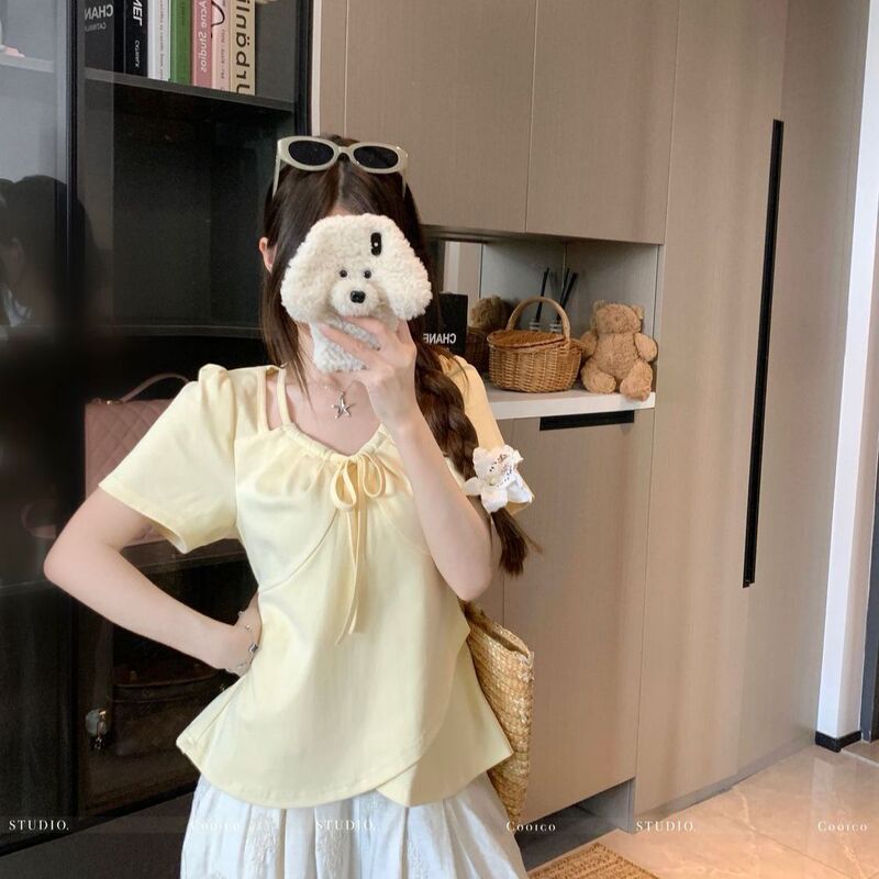 Plus Size Asymmetrical Design Short-Sleeved T-Shirt for Women Summer 2025 New Fat mm Loose Slimming Look Flesh-Covering Age-Reducing Top