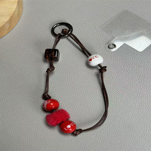 原创LOVE珠珠毛绒手机链复古挂绳ccd设计挂件挂饰高颜值串珠手工