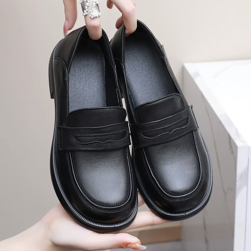 Leather shoes English style, trend fashionable work footwear, loafers, trend of season, cowhide