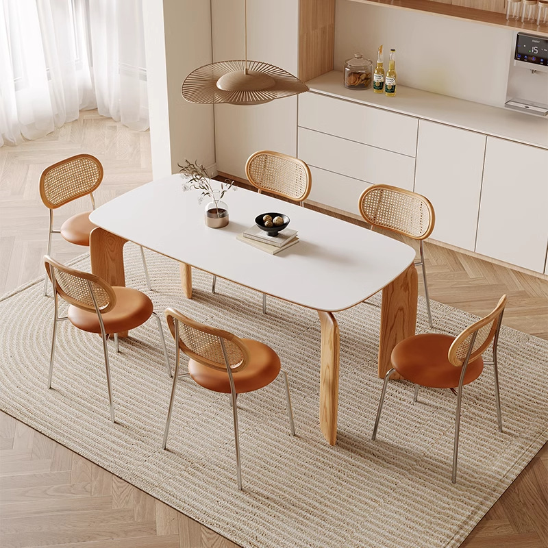 Danvance madera crema viento de pierna de elefante mesa de comedor pequeña mesa doméstica tabla de comedor de madera maciza rectangular