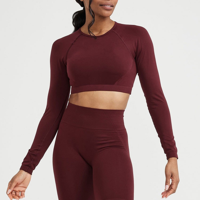 Women's Long Sleeved Seamless Sportswear Trousers Set With Open Back Side Triangle Jacquard Detailing Fitness Gym Workout Clothes_ecoleips.com