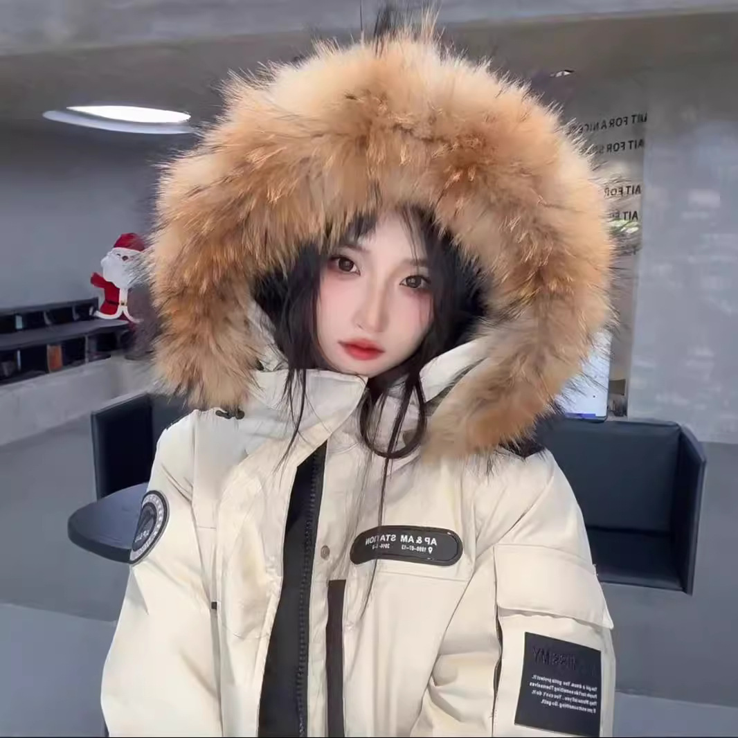 Raccoon Fur Parka Workwear 90% White Duck down Jacket for Women, Mid-Length 2025 Winter Coat, Commuter Goose down Thickened
