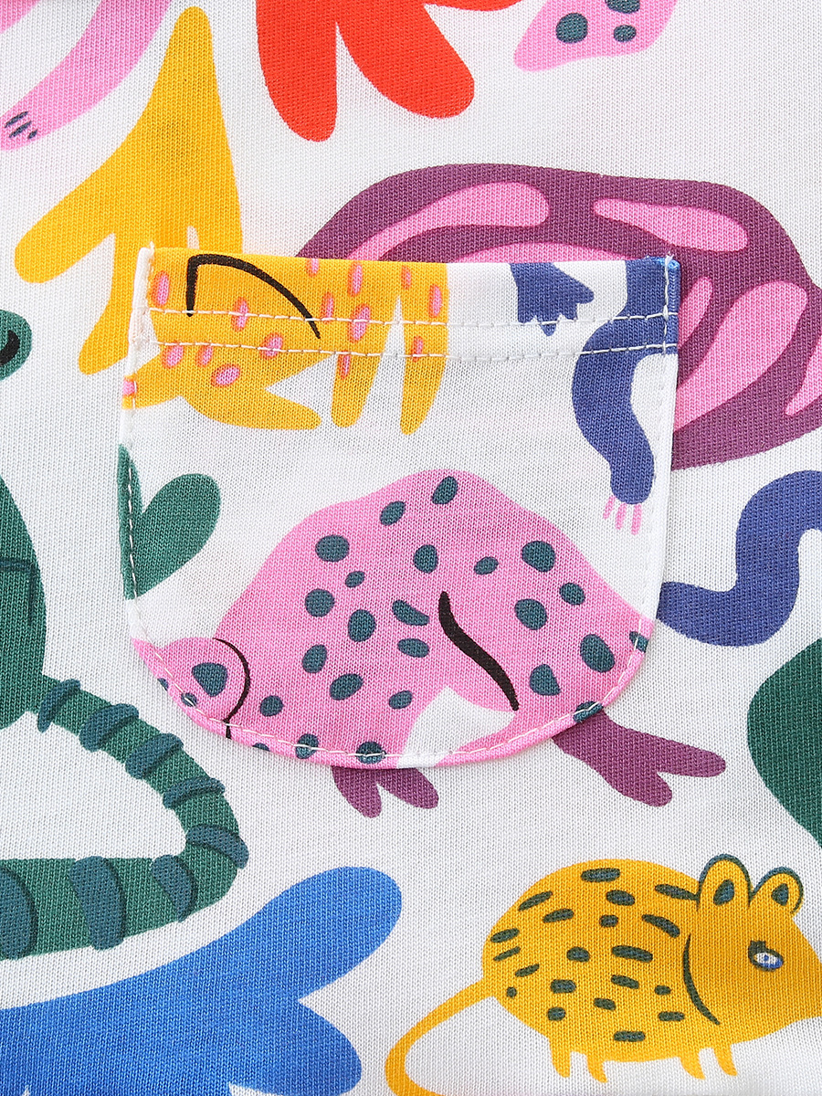 Verano nuevo vestido de niña dibujos animados impresión animal vestido de mangas cortas vestido de niños de estilo europeo y americano comercio exterior