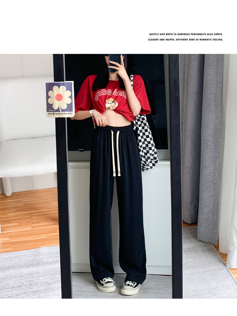【 Douyin Bestseller 】 Wide-leg suit pants for women, macarons, casual loose floor-length high-waisted, slimming straight-leg pants pic 27
