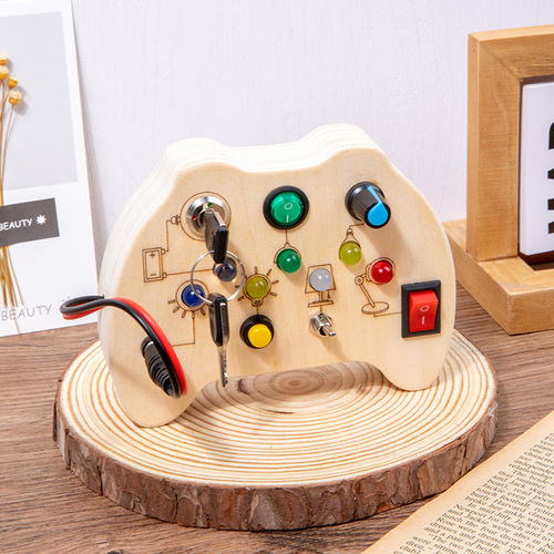 Cross-border children's educational early education toys wooden switching power supply LED light busy board busy light toys wholesale