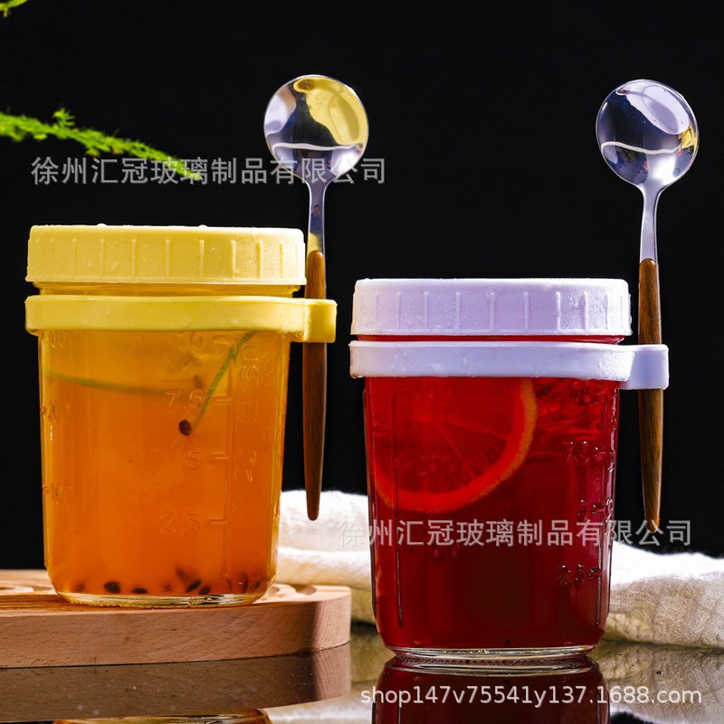 Amazon Taza de avena durante la noche Taza de desayuno Taza Mason Taza de yogur Taza de postre con tapa Cuchara Taza de avena Vaso con escala