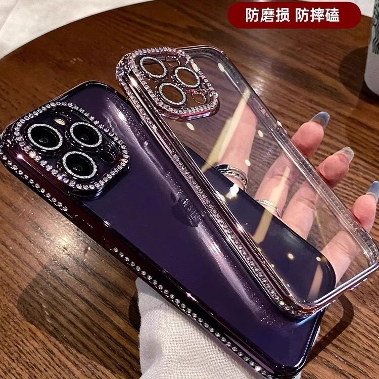 iPhone16 携帯電話ケースに適した透明電気メッキエッジドリル Apple 17promax 保護カバー新しい 1514 シリコーン|undefined
