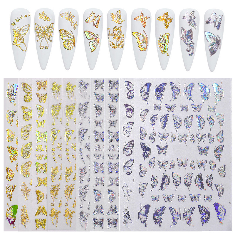 Cross-border Butterfly Nail Art Bronzing Laser Butterfly Nail Sticker 3D Nail Decal Stereo Nail Sticker Exquisite