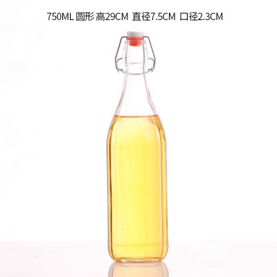 Bloquear botella de vidrio transparente redonda hebilla cuadrada botella de vidrio jugo botella de vino enzima botella de vino de cerveza casera botella de vino blanco botella vacía