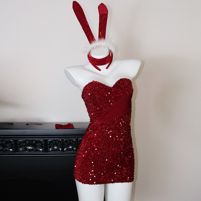 Sexy Velvet Sequin Cosplay Bunny Girl Lingerie Sleepwear Temptation Can Be Worn Outside Date Christmas Outfit