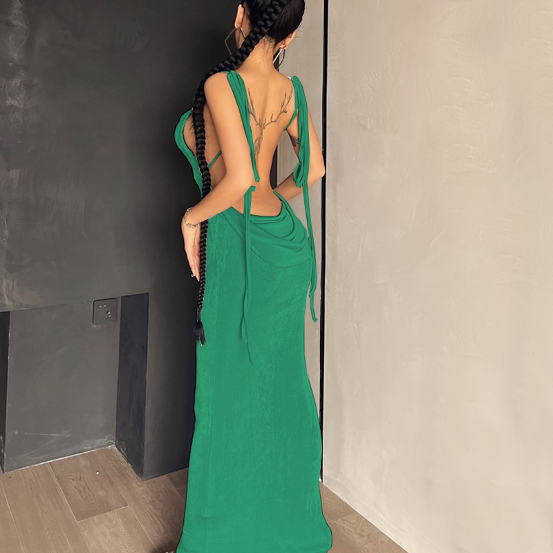 GraceChic INS Europäischer und Amerikanischer Stil Sommer 2022 Neue Damenmode Träger Sexy Rückenfrei Slim Fit Bodycon Elegantes Kleid_voghion.com