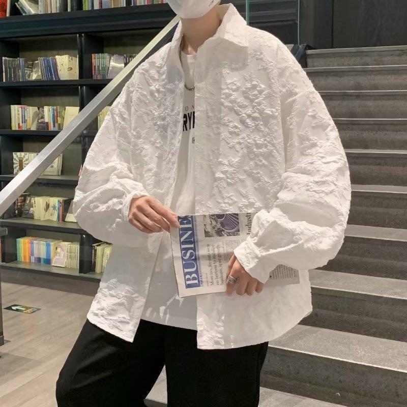 Design Sense Niche Ruffian Handsome Long-sleeved Shirt Men's Spring and Autumn Jacket Hong Kong-style Japanese-style Coat Trendy ins Shirt Design Sense Niche Ruffian Handsome Long-sleeved Shirt Men's Spring and Autumn Jacket Hong Kong-style Japanese-style Coat Trendy ins Shirt