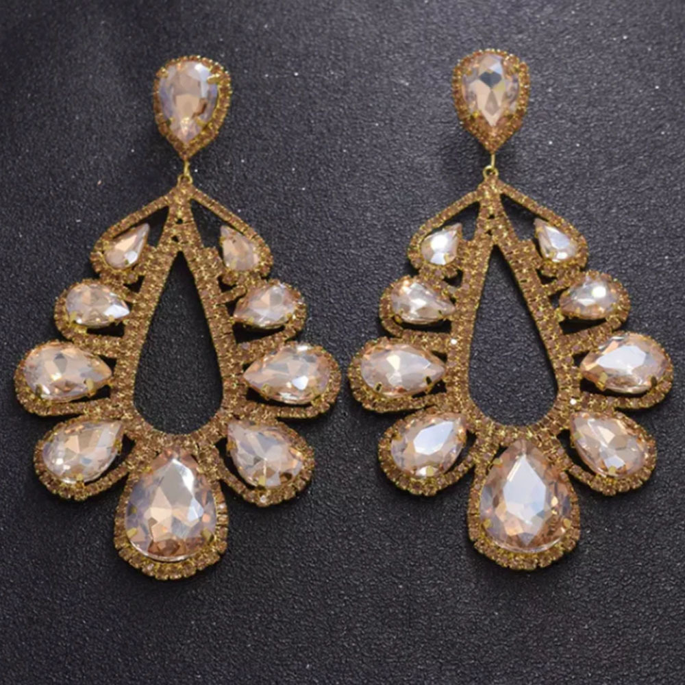 Retro Geometric Water Droplets Rhinestone Drop Earrings Crystal Earrings 1 Pair