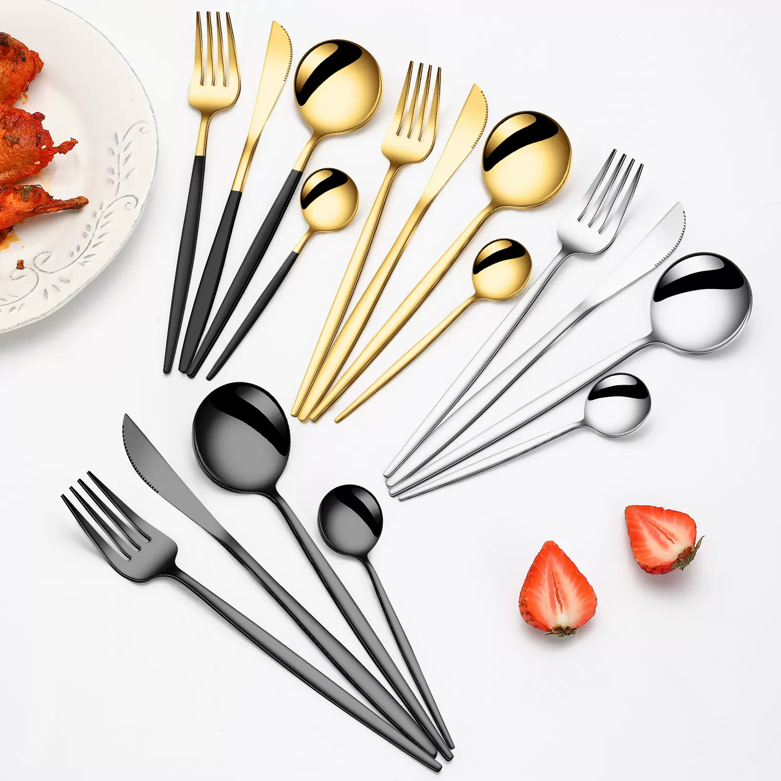 跨境葡萄牙刀叉勺餐具套装酒店西餐厅不锈钢牛排刀叉调羹勺甜品勺