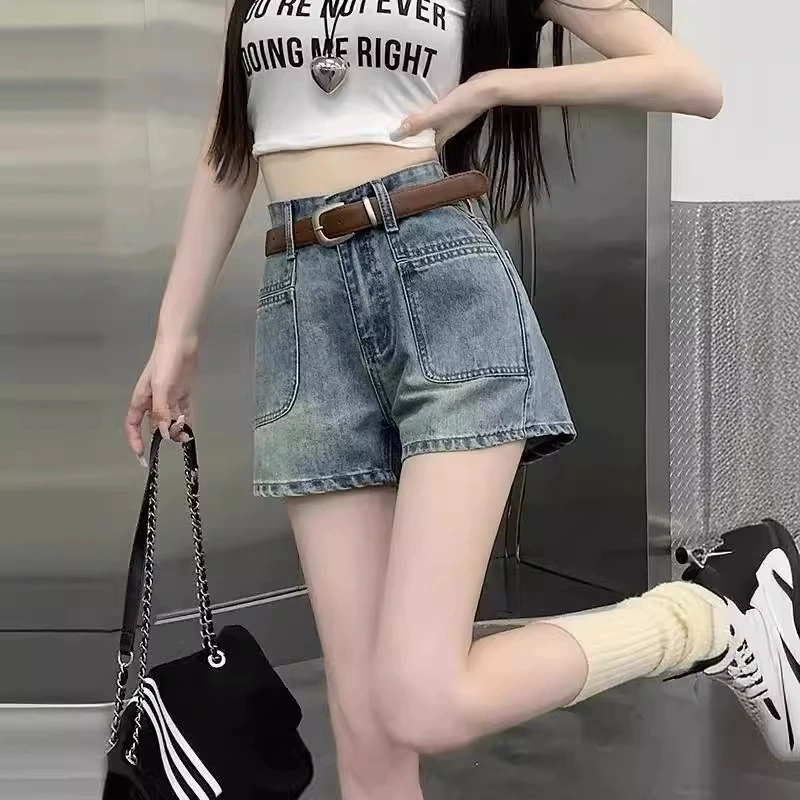 Лето 2024 новая корейская версия ретро широкие джинсовые шорты женские тонкие свободные брюки с высокой талией