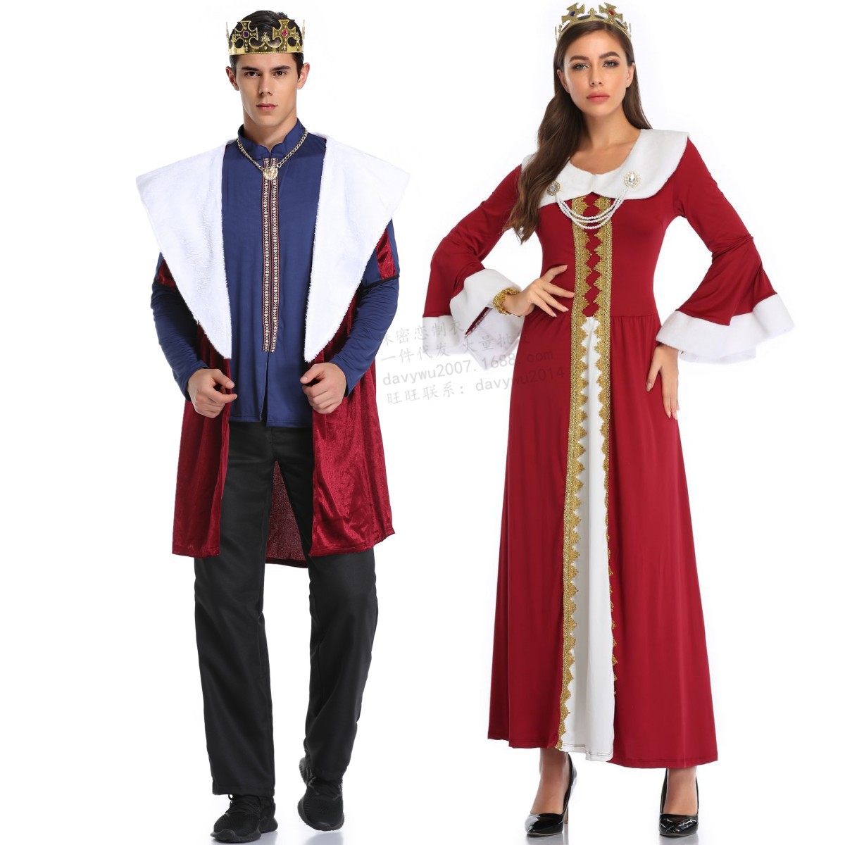 欧洲复古宫廷服 中世纪英国女王装皇后国王情侣万圣节服装演出服