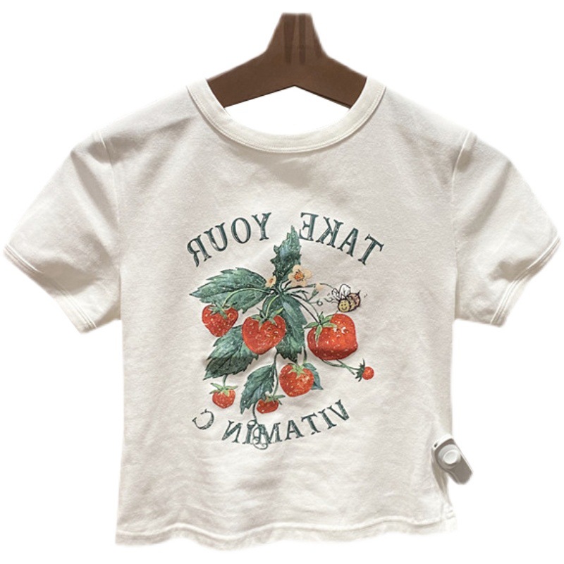 Camiseta corta retro de algodón para mujer, top corto ajustado de manga corta a la moda, estilo dulce y picante, sexy para el verano. image 6