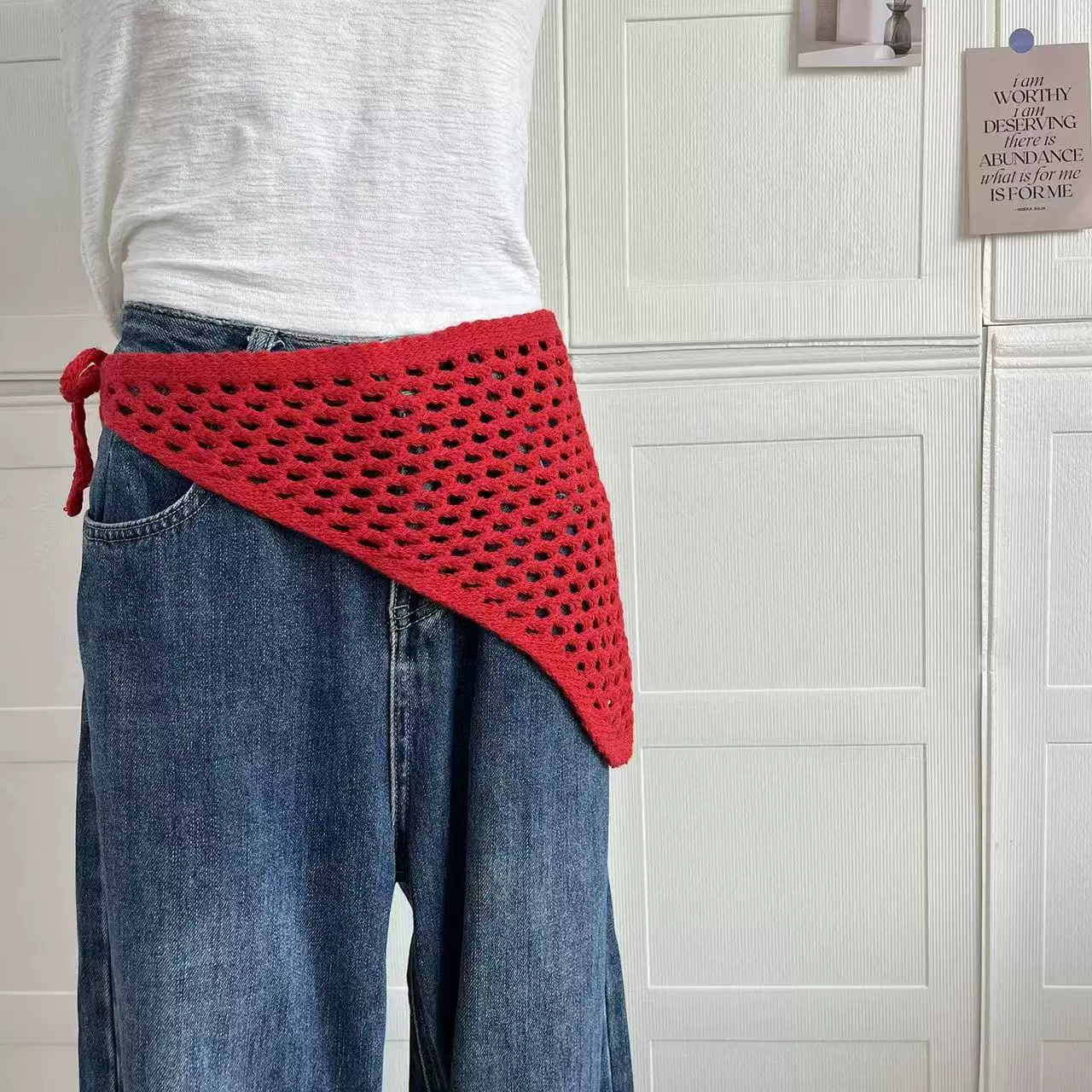 厂价镂空腰巾围巾女2025新款绑带显瘦纯色针织三角巾屁帘头饰批发