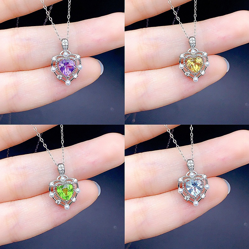 New Arrival: S925 Sterling Silver Pendant with Natural Heart-Shaped Gemstone, 6*6mm, Women's Accessory with a Niche and High-End Feel