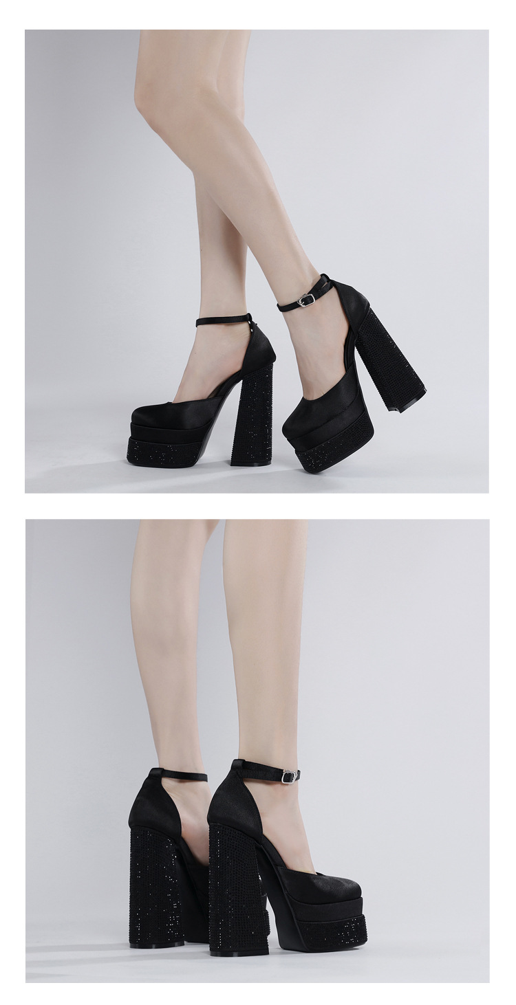 Giày cao gót sandal nữ đính đá rhinestone, đế platform, quai satin, phù hợp dự tiệc và trình diễn thời trang — Màu đen chi tiết 13