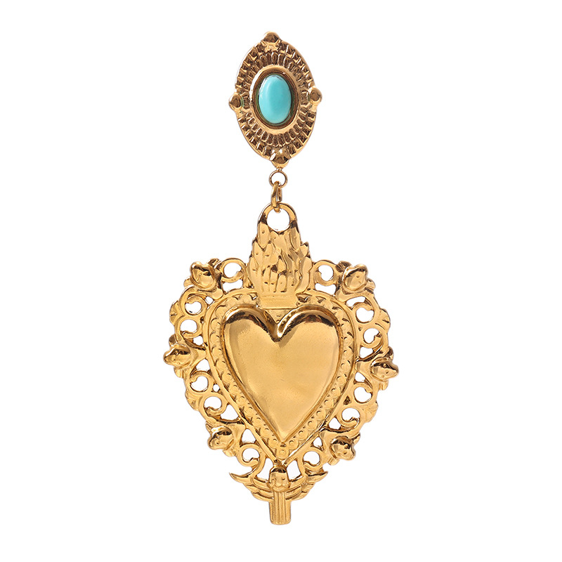 TENA estilo francés antiguo amor colgante de piedra natural pendientes de lujo ligero retro acero inoxidable orejas doradas para mujeres