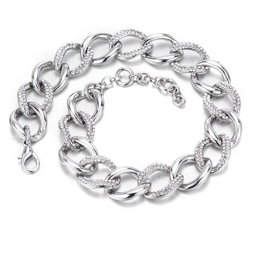 Explosive alloy with exaggerated and domineering oval 24mm oversized full diamond Cuban chain necklace_voghion.com