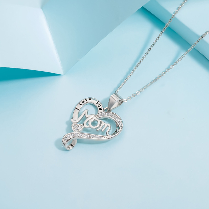 Holiday, Daily Occasion 925 Sterling Silver Rhinestones Plating Letter Heart Shape Pendant Necklace