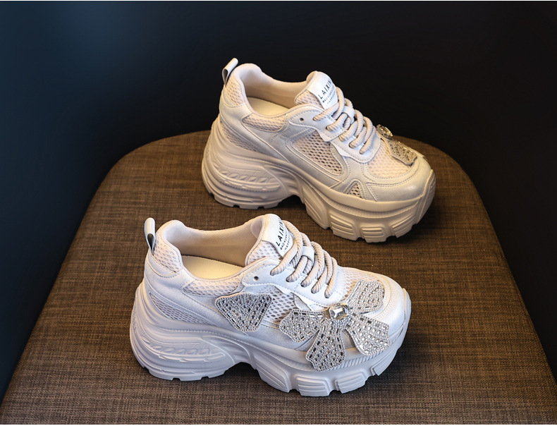 Giày sneaker chunky đế dày tăng chiều cao đính đá cho nữ — Màu trắng chi tiết 5