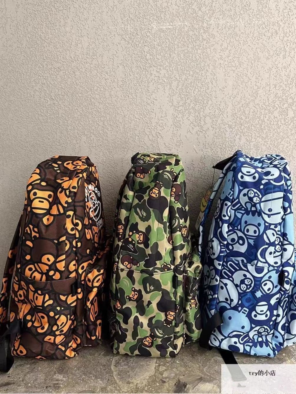 즉시 배송 BAPE BABY 클래식 블루 그린 카모플라주 원숭이 동물원 백팩 캐주얼 만화