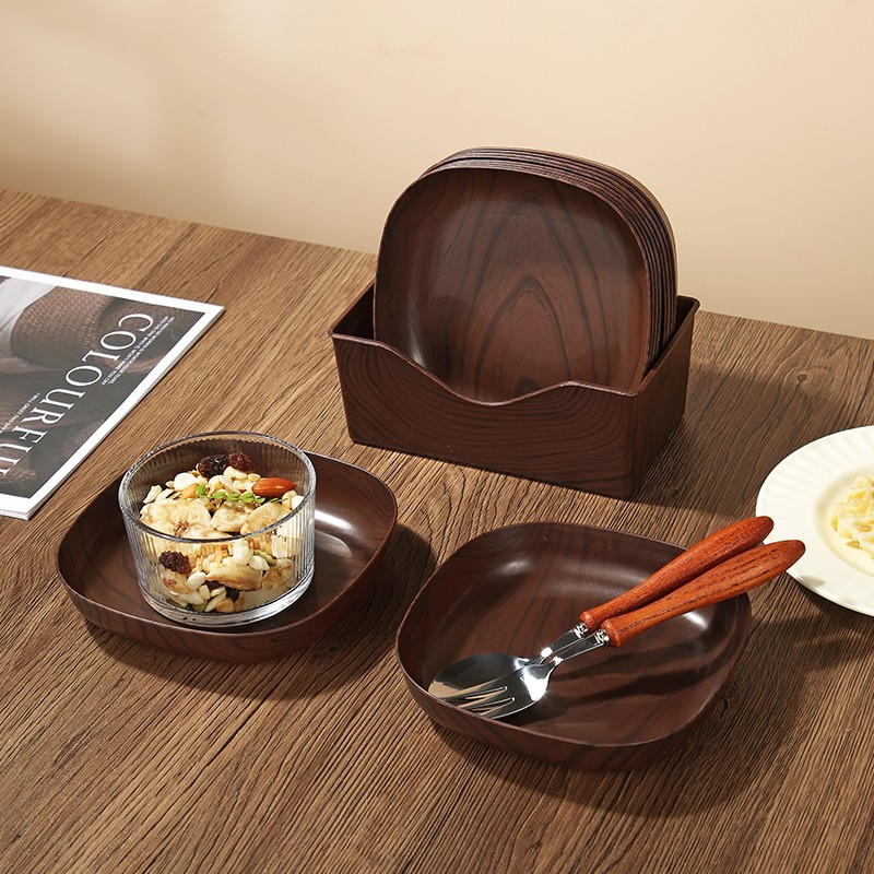 仿木纹塑料吐骨碟餐桌家用商用点心坚果可用