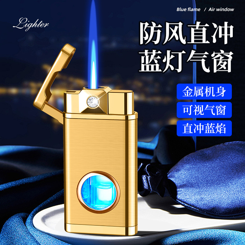 创意镶钻直冲蓝焰带灯金属防风礼品打火机定制定做广告logo批发