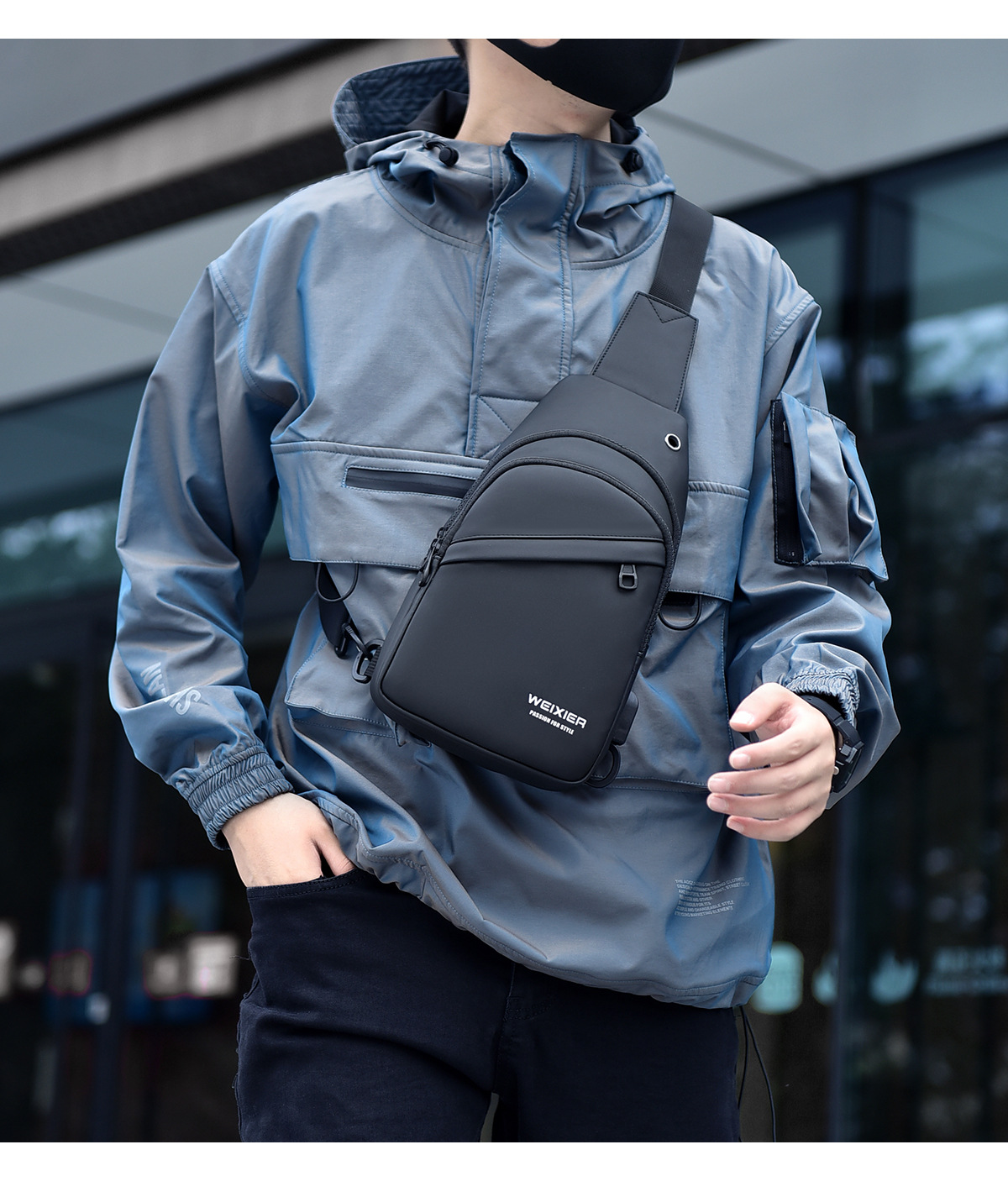 Men's Chest Bag With Usb Charging Large Capacity Shoulder Pack_voghion.com