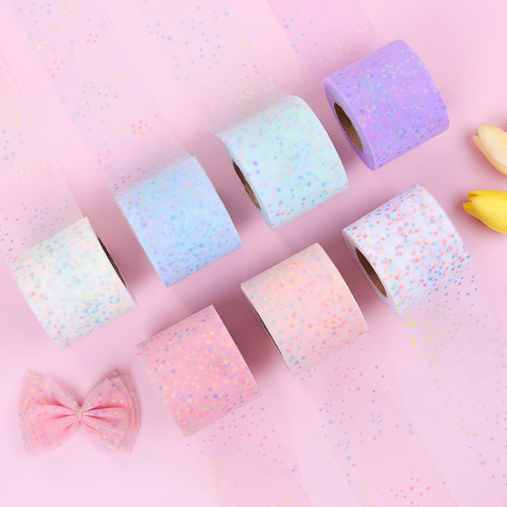 Colorful small five-pointed star small bow tutu skirt gauze band diy magic color gauze band star yarn children's hairpin flower