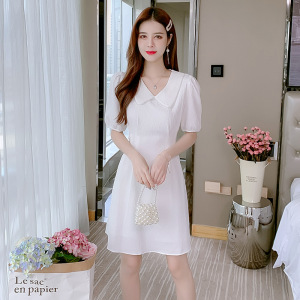 夏季娃娃领雪纺连衣裙女装夏装2021年新款白色法式小个子气质裙子