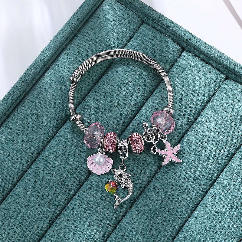 Style De Bande Dessinée Coquille Acier Inoxydable Strass Bracelets Manchette display picture 4