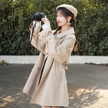 卡其色中长款风衣外套女春秋新款小个子日系薄款休闲气质大衣