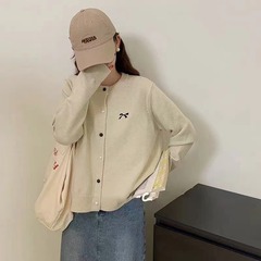 2024 春と秋の新ニッチルーズ韓国スタイル絶妙なカーディガン女性のジャケットお祝い赤いリボンセーターニット
