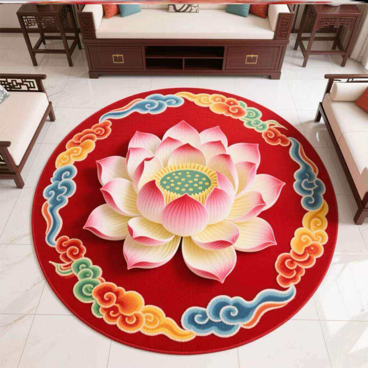 Nueva alfombra de sala de estar de loto chino, alfombra de mesa de té familiar de gran área, alfombra de cama de dormitorio fácil de cuidar