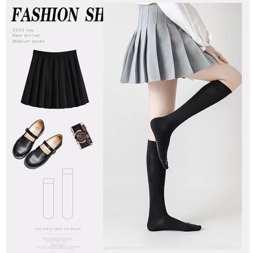 Black pressure calf socks slim legs spring and autumn long socks over the knee socks Japanese college style solid color versatile classic