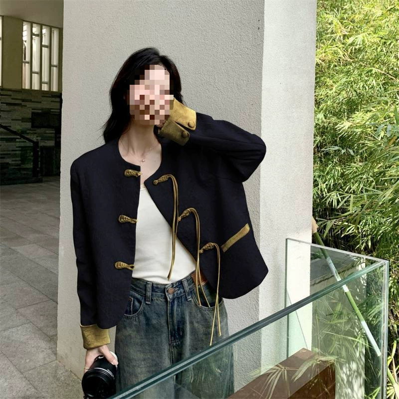 Новое национальное пальто в китайском стиле с короткими пуговицами для женщин весна и осень 2024 новые короткие дикие маленькие поп-топ