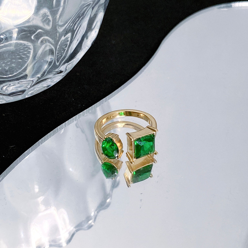 Fashion Round Square Titanium Steel Inlay Artificial Diamond Open Ring 1 Piece